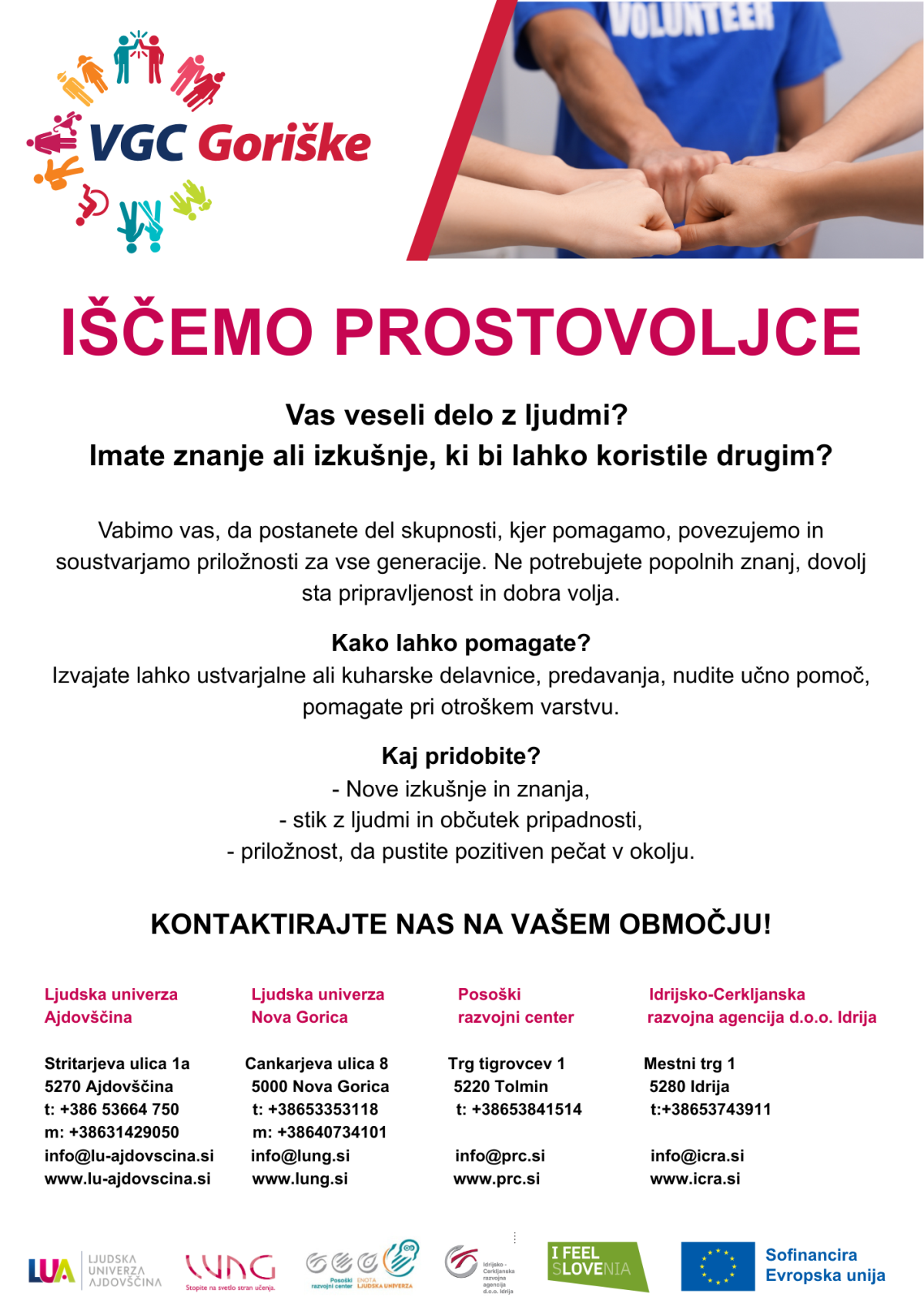 Vabilo za prostovoljce. 